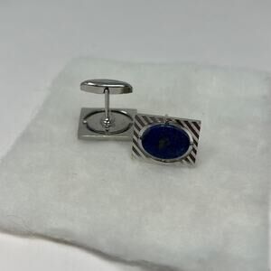Lapis Blue Stone Set in a Silver Setting Men's Cuff Links
